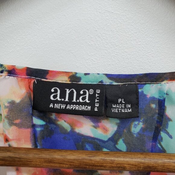 A.n.a Petite Floral Chiffon Blouse Size PL Sheer Peasant Tie Neck Boho Top - Picture 11 of 15